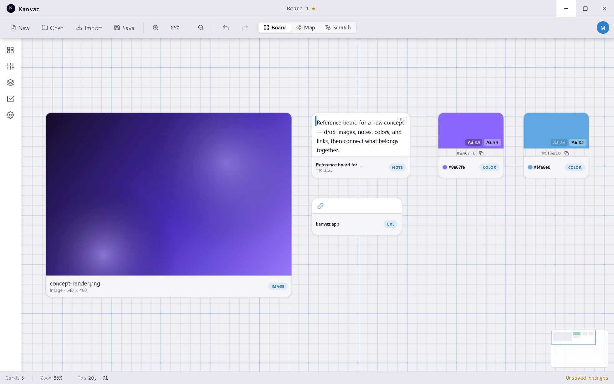 The same Kanvaz reference board in the light theme.